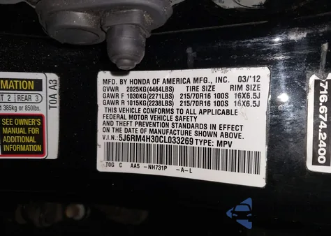 2012 Honda Cr-V Lx z USA, uszkodzony, nr VIN 5J6RM4H30CL033269